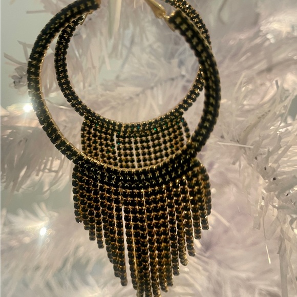 NEW, Natasha, Green Rhinestone, Sparkling Dangle Hoop Earrings - Picture 9 of 9